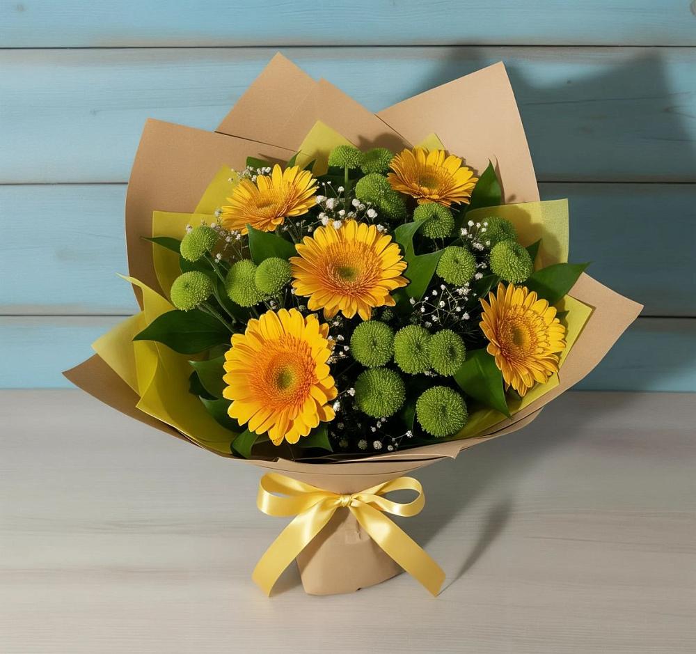 Букет цветов из: Герберы и Хризантемы в Смоленке