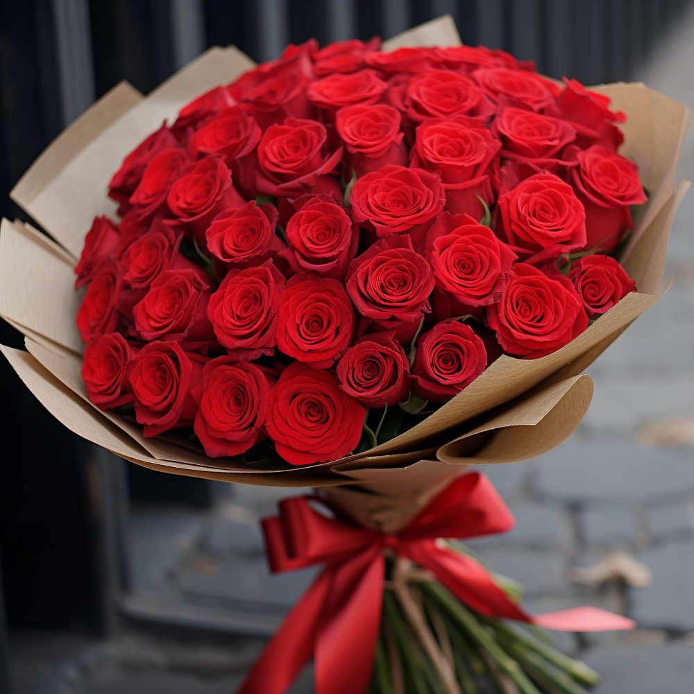 Букет 51 Красная роза Эдлесс Лав в Смоленке