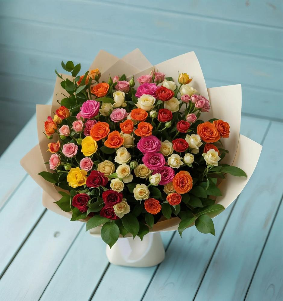 Букет Микс из разноцветных кустовых роз в Смоленке