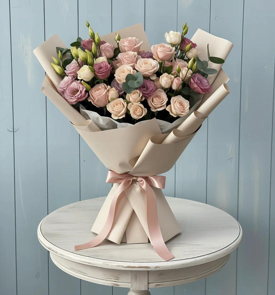 Букет цветов из: Розы и Лизиантусы в Смоленке