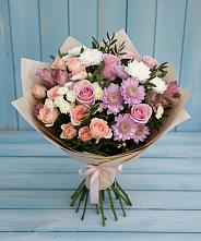 Букет цветов из:  Хризантемы, Розы и Альстромерии в Смоленке