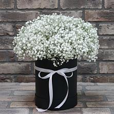 Цветочная композиция из Гипсофила в шляпной коробке в Смоленке